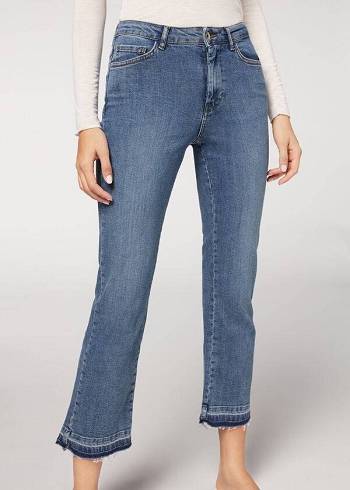 Calça Jeans Calzedonia Cropped Flare Feminino Azuis | PT1628LH