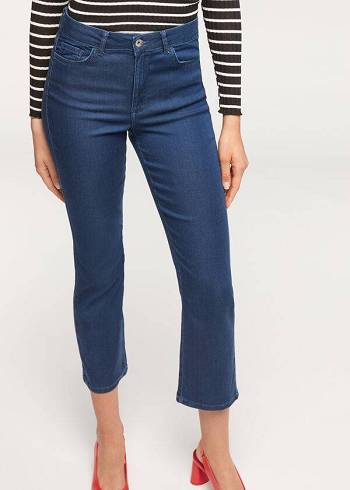 Calça Jeans Calzedonia Eco Light Flared Cropped Denim Feminino Azul Marinho | PT1618OR