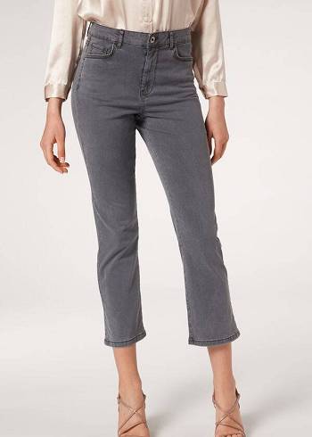 Calça Jeans Calzedonia Eco Light Flared Cropped Denim Feminino Cinzentas | PT1620AP