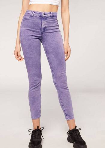 Calça Jeans Calzedonia Faded Magro Push-Up Feminino Roxo | PT1603ZG