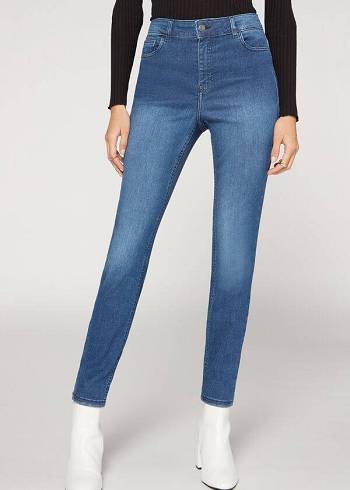 Calça Jeans Calzedonia Super Flex Denim High Cintura Superskinny Feminino Azuis | PT1576LH