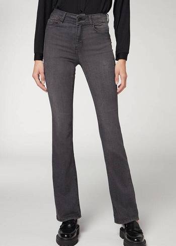 Calça Jeans Calzedonia Super Flex Denim High Cintura Bootcut Feminino Cinzentas | PT1578XF