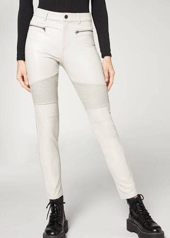 Calças Calzedonia Coated Thermal Magro Ciclismo Feminino Branco | PT1468GL