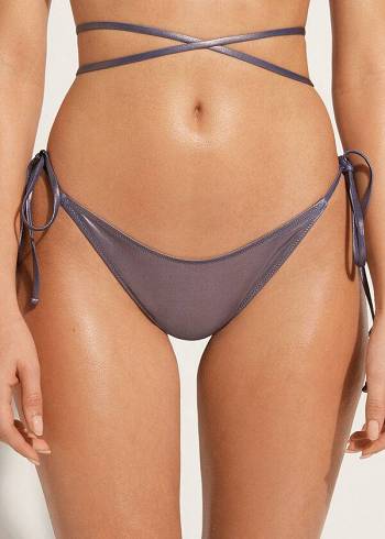 Calças De Biquíni Calzedonia Brazilian Side Tie Daytona Feminino Azuis | PT2868WY