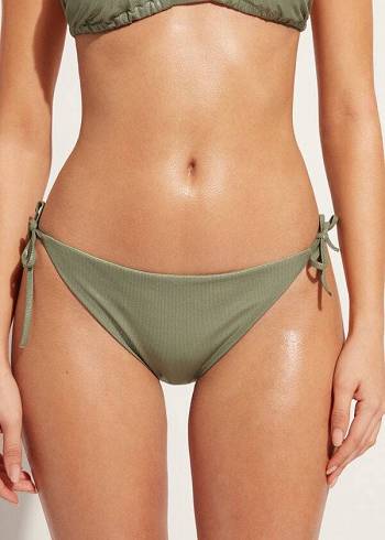 Calças De Biquíni Calzedonia Coated-Effect String Antigua Feminino Verdes | PT2826NB