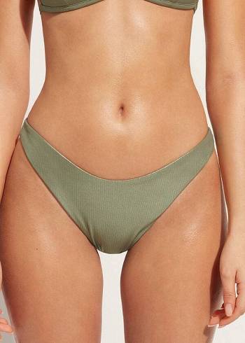 Calças De Biquíni Calzedonia Coated-Effect High-Cut Brazilian Antigua Feminino Verdes | PT2828VD