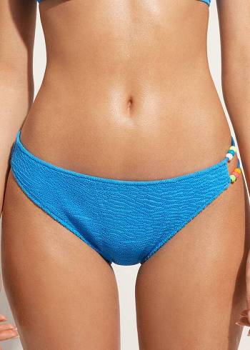 Calças De Biquíni Calzedonia Crinkled San Diego Feminino Azuis | PT2816OR