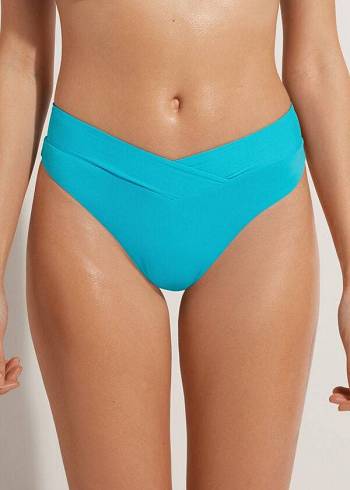 Calças De Biquíni Calzedonia High-Cintura V-Cut Brazilian Indonesia Feminino Turquesa | PT2727QZ