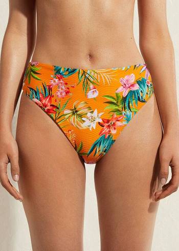 Calças De Biquíni Calzedonia High Cintura Rio Eco Feminino Laranja | PT2753QZ