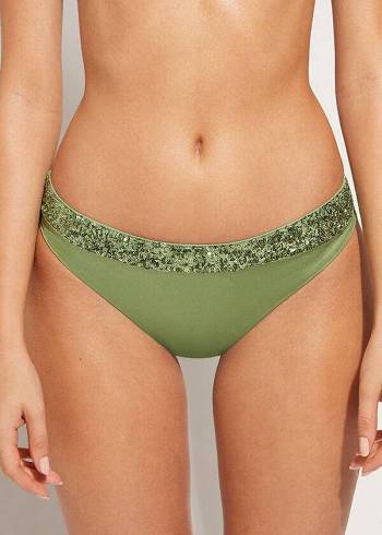 Calças De Biquíni Calzedonia Sequined Cannes rosa Feminino Verdes | PT2653RW