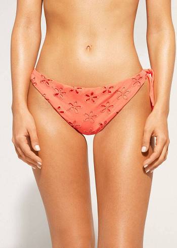 Calças De Biquíni Calzedonia Side Tie Brazilian Corfù Feminino Coral Laranja | PT2633YU