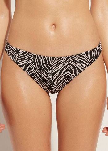 Calças De Biquíni Calzedonia Zebra Nairobi Feminino Pretas | PT2530RW