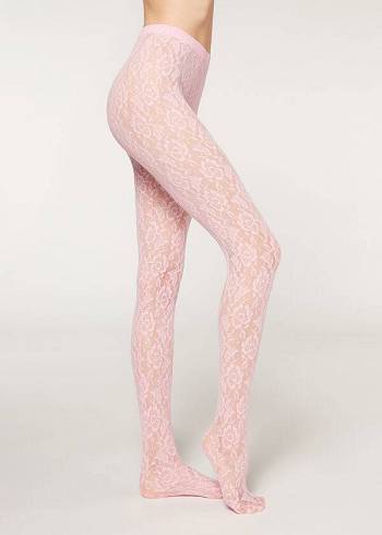 Collants Calzedonia Colored Floral Renda Patterned Feminino Rosa | PT3102UT