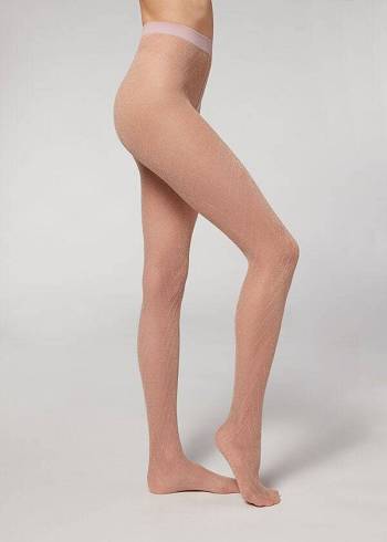 Collants Calzedonia Glitter Chevron-Motif Micronet Feminino Rosa | PT3085BC