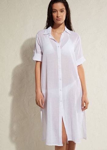 Cover Ups Calzedonia Algodão Maxi Shirt Feminino Branco | PT2121KI