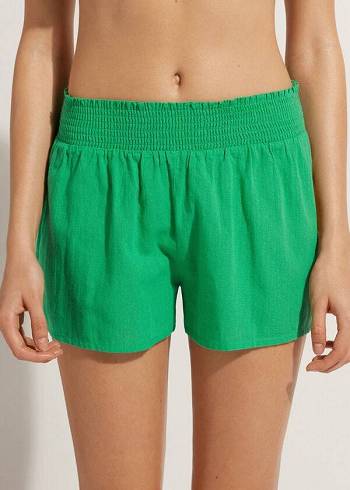 Cover Ups Calzedonia Algodão Shorts Feminino Verdes | PT2065FM