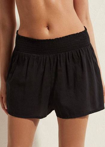 Cover Ups Calzedonia Algodão Shorts Feminino Pretas | PT2066GL