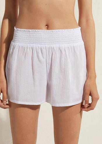 Cover Ups Calzedonia Algodão Shorts Feminino Branco | PT2067HK