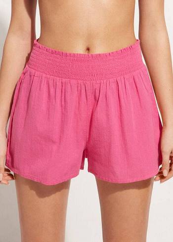 Cover Ups Calzedonia Algodão Shorts Feminino Rosa | PT2068JJ