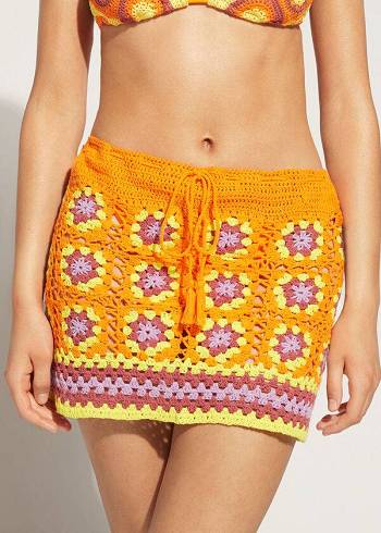 Cover Ups Calzedonia Crochet Skirt Feminino Laranja | PT2061PQ