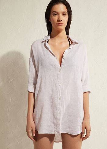 Cover Ups Calzedonia Linen Shirt Feminino Bege | PT2094JJ