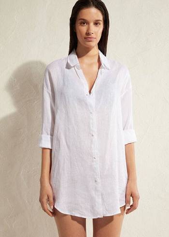 Cover Ups Calzedonia Linen Shirt Feminino Branco | PT2098XF