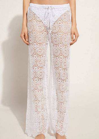 Cover Ups Calzedonia Long Crochet Pants Feminino Branco | PT2059IS