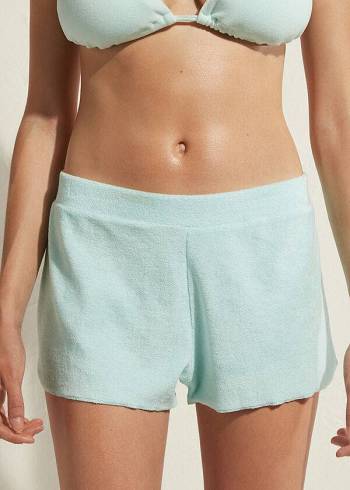 Cover Ups Calzedonia Terrycloth Shorts Feminino Azuis | PT2042JJ