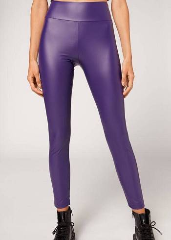 Leggings Calzedonia Couro Effect Feminino Roxo | PT1525ZG