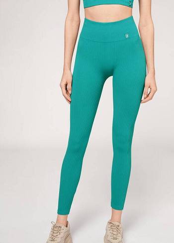 Leggings Calzedonia Fine Com Nervuras Seamless Esportivos Feminino Turquesa | PT1545FM