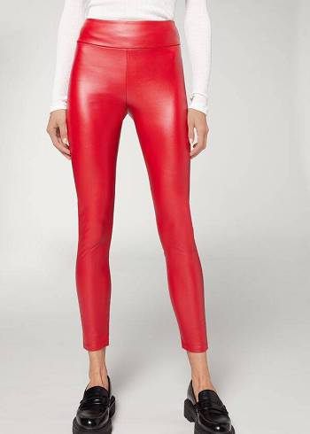 Leggings Calzedonia Thermal Couro Effect Feminino Vermelhas | PT1492DN