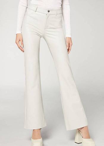 Leggings Calzedonia Zip and Button Coated Thermal Flared Feminino Branco | PT1480QZ