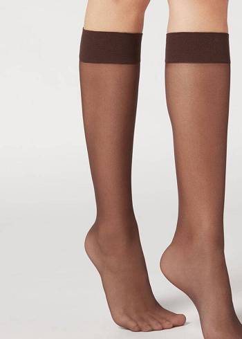 Meias Calzedonia 20 Denier Conforto Cuff Knee-Highs Long rosa Feminino Cafes | PT1961FM