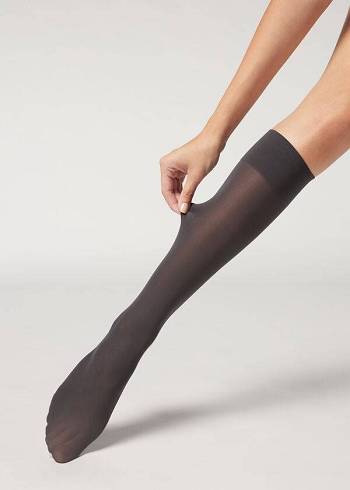 Meias Calzedonia 30 Denier Semi Opaque Microfiber Knee-Highs Long Feminino Cinzentas | PT1957PQ