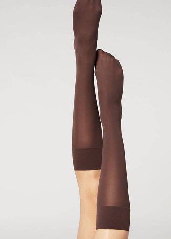 Meias Calzedonia 30 Denier Semi Opaque Microfiber Knee-Highs Long Feminino Cafes | PT1959SO