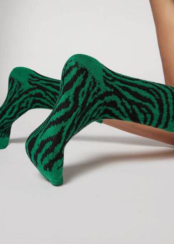 Meias Calzedonia Animal Print Cashmere Curta Feminino Verdes | PT1859HK