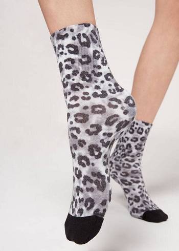 Meias Calzedonia Animal Print Curta Feminino Prateadas | PT1855SO