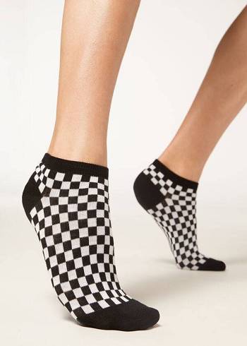 Meias Calzedonia Checkered No-Show Feminino Pretas | PT1918VD