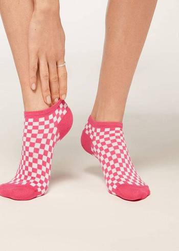 Meias Calzedonia Checkered No-Show Feminino Rosa | PT1919BC