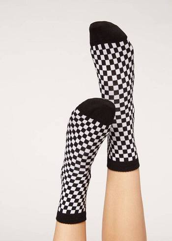 Meias Calzedonia Checkered Pattern Curta Feminino Pretas | PT1828AP