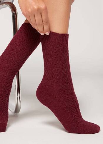 Meias Calzedonia Herringbone Cashmere Curta Feminino Bordeaux | PT1747IS