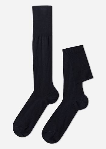 Meias Calzedonia Lisle Thread Long Masculino Azuis | PT1425BC