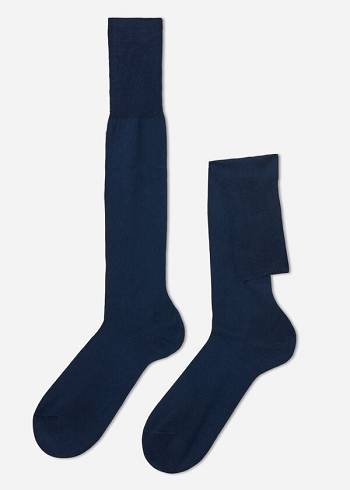 Meias Calzedonia Lisle Thread Long Masculino Azul Marinho | PT1426NB