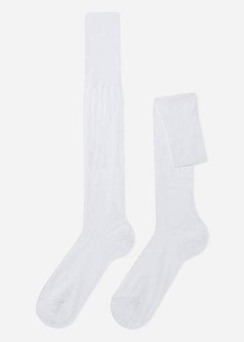 Meias Calzedonia Lisle Thread Long Masculino Branco | PT1427MA