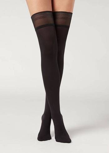 Meias Calzedonia Opaque soft touch Thigh-Highs Feminino Pretas | PT2923MA