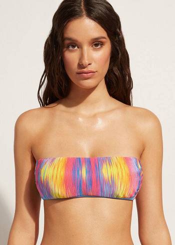 Tops De Biquíni Calzedonia Acolchoado Bandeau Maiorca Feminino Multicoloridas | PT2377QZ