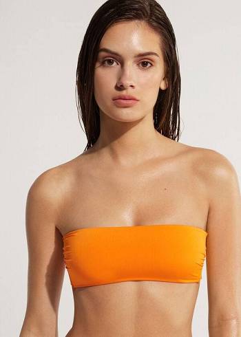 Tops De Biquíni Calzedonia Acolchoado Bandeau Indonesia Eco Strapless Feminino Laranja | PT2382CE