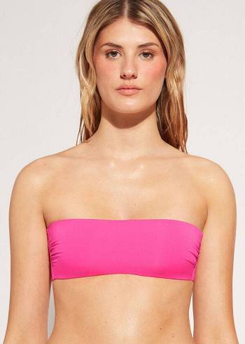 Tops De Biquíni Calzedonia Acolchoado Bandeau Indonesia Eco rosa Feminino Rosa | PT2386KI