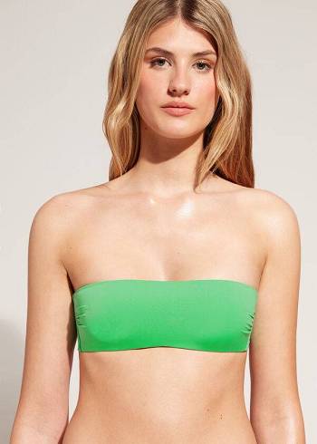 Tops De Biquíni Calzedonia Acolchoado Bandeau Indonesia Eco rosa Feminino Verdes | PT2387JJ