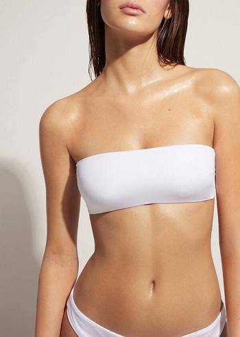 Tops De Biquíni Calzedonia Acolchoado Bandeau Indonesia Eco rosa Feminino Branco | PT2389GL